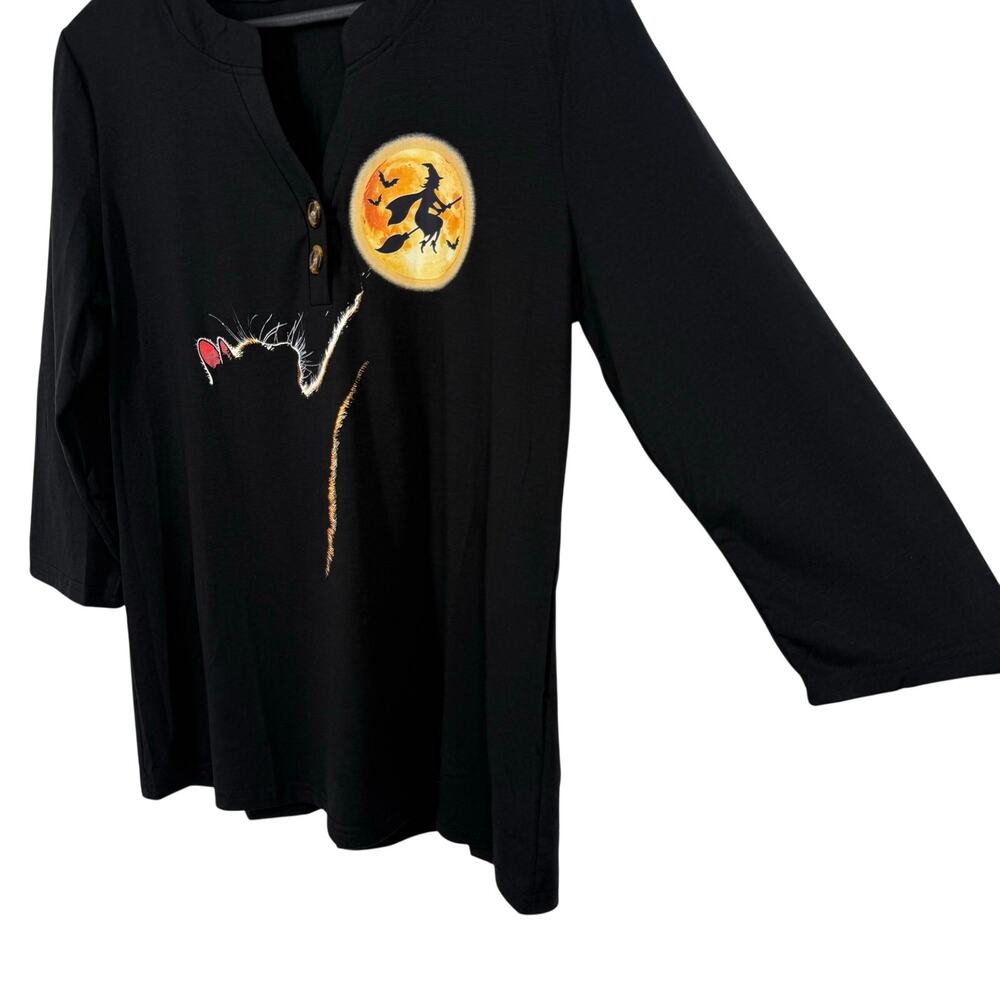 NEW NWT Womens Sz Large Halloween Witch Black Cat Holiday Blouse Shirt Top Artsy - Picture 6 of 7